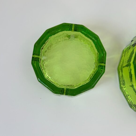Vintage Blenko Green Glass Ashtray Set of 2 Heavy Round Pebbled Retro 4" & 6" - Picture 7 of 9
